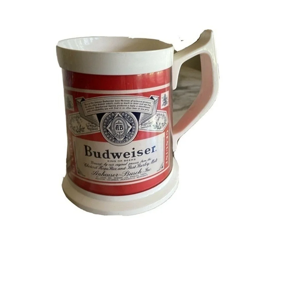 Budweiser Mug Red Flambeau Plastic Beer Stein Insulated Vintage Barware Handle